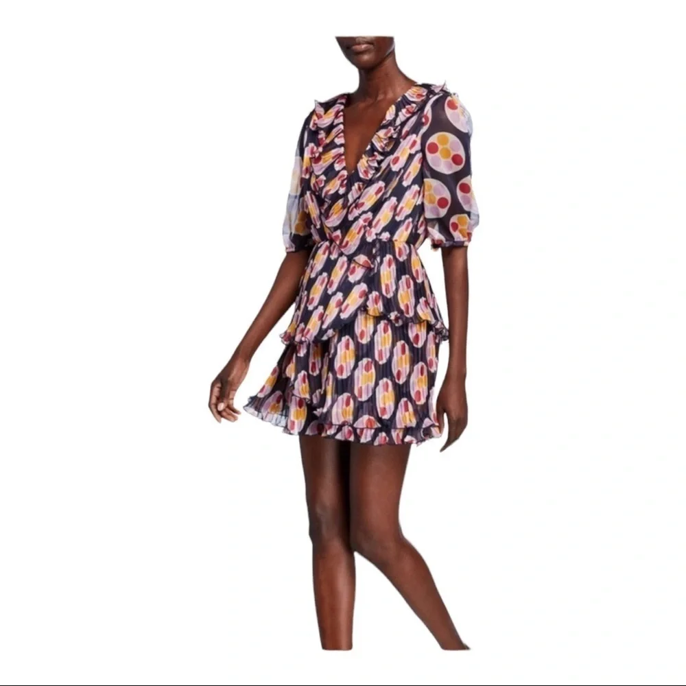 Talulah Anthro Bisous Ruffle Printed Mini Dress Purple Multicolor XS